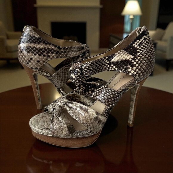ALEXANDRE BIRMAN Snake Print Leather Heels Size 8 - Picture 1 of 6